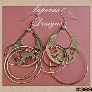 Silver Tone Dangle Chandelier Tear Drop / Flower / Circle Design Earrings